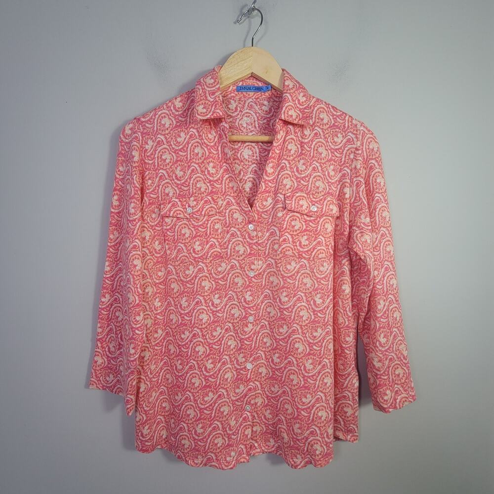 J. Mclaughlin M Linen Brynn Jersey Knit Top Floral Coral Pink